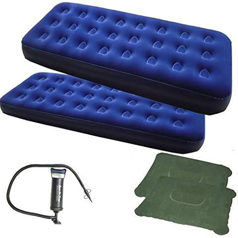 Zaltana 2-Pcs Single Size Air Mattress with Double Action Hand Pump & 2 Inflatable Pillow Combo (AMSx2+AP3+PL1x2) Cover