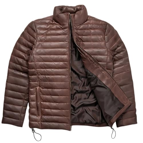 Mens Puffer Jacket Lambskin Down Leather Quilted Jacket Lightweight Zip Up Winter Mens Puffer Coat4