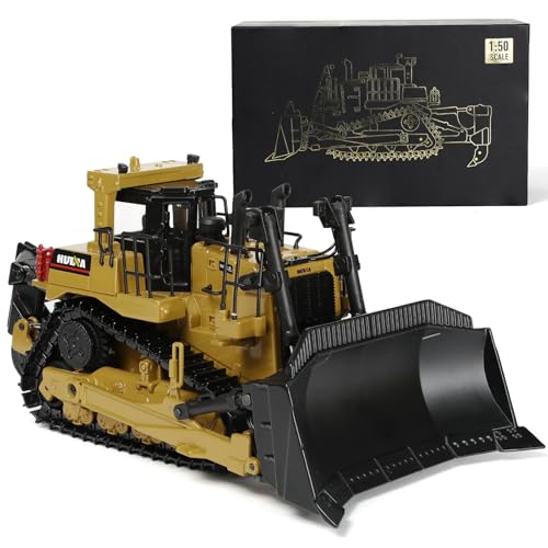 SHINESIGNAL Bulldozer Model Toys, 1:50 Die-Cast Premium Alloy Engineering Construction Vehicle, Collector Edition Gift with Display Base for Adults Kids- Yellow
