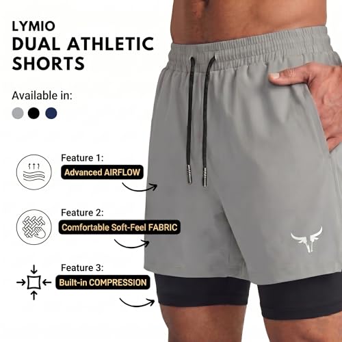 Image of Lymio Men Shorts | 2 in 1 Active Dual Shorts with Inner Tights Layer | Men's Double Layer Short for Running, Gym & Sports (SSM-S-09-11)