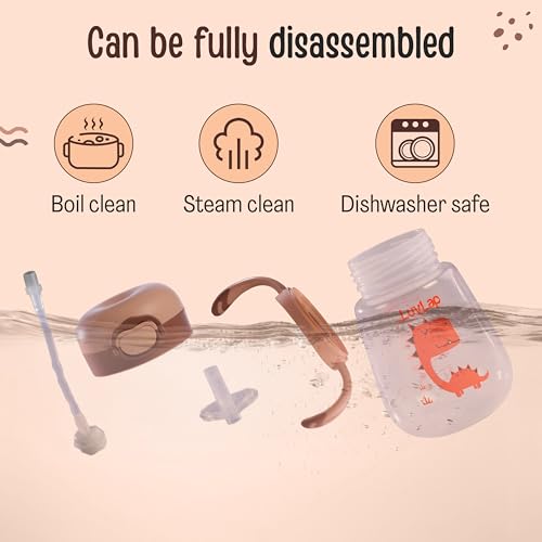 Image of LuvLap Kids Bite Resistant Soft Silicone Straw Sipper Cup with Handle, with Weighted Straw, Sippy Cup with Anti Spill Lock, BPA Free,1 Year +, 300 ml, Brown (Pack of 5)