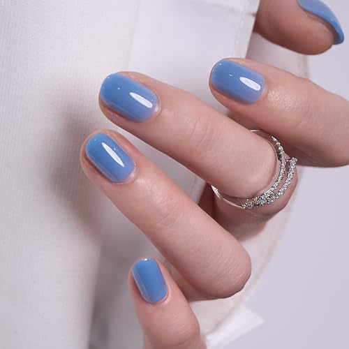 Image of CurvLife Extra Short Oval Press On Nails, Blue Gray, Serene Slate, Soft Gel