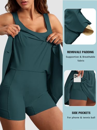 Image of Sexyasasii Women's Summer Athletic Tennis Dress with Built in Shorts and Bra Square Neck Workout Exercise Active Golf Dresses