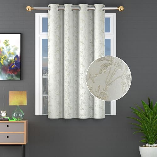 Image of FRESH FROM LOOM Heavy Jari Jacquard Premium Luxury Light Blocking 80% Semi Blackout Eyelet Curtain 5 Feet Window | Elegant Floral Print | Anti-Shrink & Fade Parda (5feet, Cream, 1pc only)