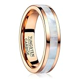 Vakki Mother of Pearl Shell Tungsten Promise Ring 6mm Rose Gold Wedding Band Size 9