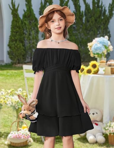 Arshiner Girls Dresses Summer Short Sleeve Off Shoulder Ruffle Tiered Layer Party Dress4