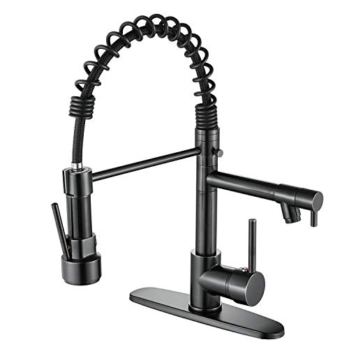 15.7 Inch Commercial Kitchen Faucet Single Handle High Arc Pull Down Spring Kitchen Sink Faucet with Deck Plate,Oil Rubbed Bronze, Beelee BL0784ORP 15.7 Inch Commercial Kitchen Faucet Single Handle High Arc Pull Down Spring Kitchen Sink Faucet with Deck Plate,Oil Rubbed Bronze, Beelee BL0784ORP
