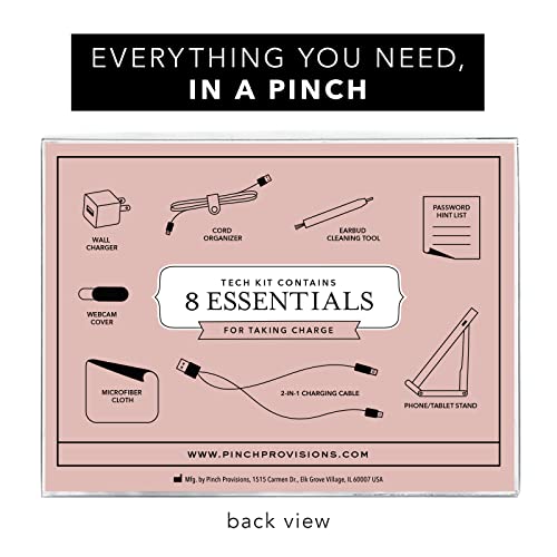 Pinch Provisions Tech Kit, Blush Tech Accessories Bag Filled With 8 Essentials Including Cord Organizer, Charging Cord, Usb, Ideal Gift For Work, Christmas & Birthdays, Portable Pouch #TOP17