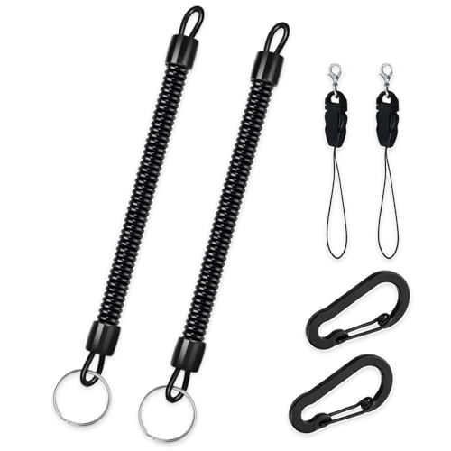 [Deear] カールコードストラップ 巻線 コイルストラップ バンジーストラップ ロック付き キーストラップ 携帯ストラップ 伸びる 落下防止 紛失防止 ワンタッチ着脱 カラビナ付き 太コイル 2個セットのサムネイル