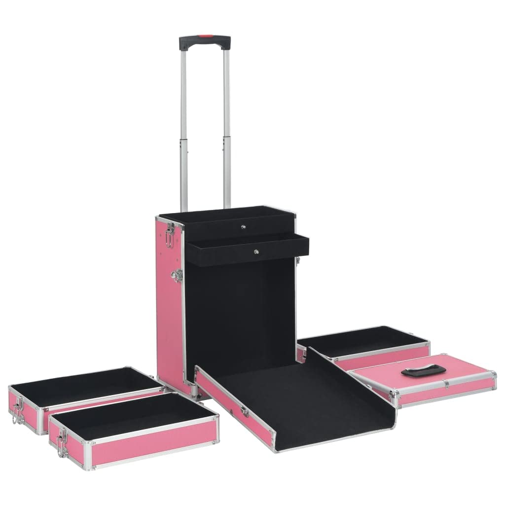 Mangloder - Valigetta cosmetica in alluminio nero per viaggi, conservazione e manutenzione, impermeabile, con ruote, gradini, cassetto, ideale per bellezza, igiene, trucco, rasoio, spazzolino da denti