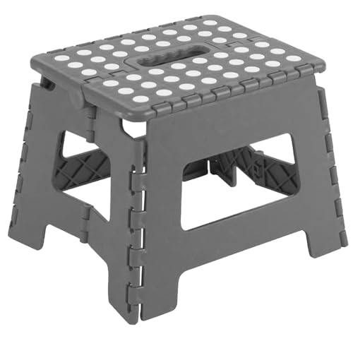 Tradineur - Taburete Plegable Multiusos - PVC - Escalera Antideslizante Infantil - Altillo para Cocina o Baño - Reposapiés para Niños - Máx. 150 kg (Gris - 18 x 21 x 17 cm)