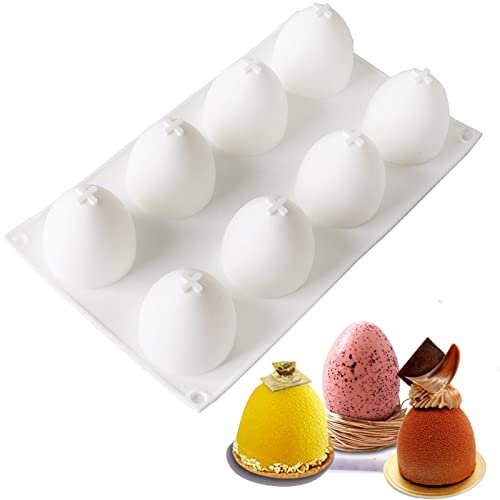 Moule en Forme D'oeuf de Pâques 8 Cavités Moules en Silicone pour Pâques 3d œufs De Pâques Moule Oeuf de Paques en Silicone Moule Forme œuf de Paque pour Chocolat,Gâteau,Muffin,Glaçon,Savon(1 Pièce)