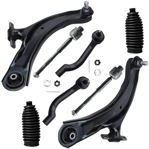 Image of Detroit Axle - 8pc Front End Suspension Kit for 08-13 Nissan Rogue, 14-15 Rogue Select, 2 Lower Control Arms w /Ball Joint 4 Tie Rod Ends 2 Boots 2008 2009 2010 2011 2012 2013 2014 2015 Replacement
