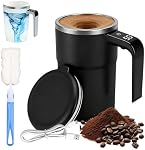 Self Stirring Coffee Mug, Automatic Magnetic Stirring Coffee Mug with Temperature Display, Rechargeable Mixer Cup with Temperature Display, Portable Stirring Mugs for Coffee, Milk, 13.5oz (Black)
