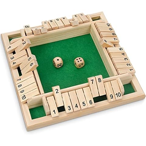 Finetoknow Würfelspiele Shut The Box Spiel ab 4 Jahre Four Sided Flop Würfelbrett & 2 Holzwürfel Cover