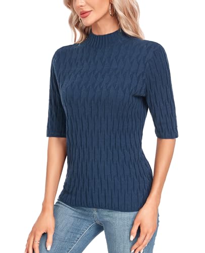 Image of MINTLIMIT Womens Turtleneck Sweaters Short Sleeve 2024 Fall Winter Casual Texture Shirt Blouse Knit Pullover Sweater