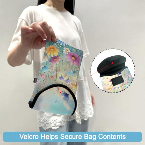 Image of Neoprene Cell Phone Sleeve Pouch Case Bag with Crossbody Strap Neck Lanyard for Women 7.5 X 4.3 in Colorful Flowers
