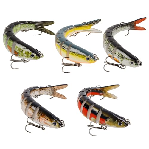 【Esca Flessibile】：Questa esca per pesci predatori, ideale per gli appassionati di esche da pesca, presenta un corpo articolato in 8 segmenti con connettivi in tessuto resistente. Offre movimenti di nuoto flessibili e realistici a forma di 