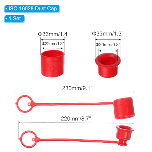 Image of PATIKIL 3 /8 inch ISO 16028 Flat Face Hydraulic Coupler Male Dust Cap and Female Plug Cover, 1 Set Hydraulic Quick Disconnects Coupling Port Plug Cover Fittings with Retention Ring, Red