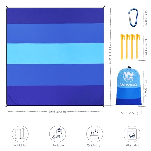 Image of WIWIGO Beach Blanket Waterproof Sandproof Beach Mat 79 inch X 83 inch /10'x9'for 2-8 Adults Quick Drying Outdoor Picnic Mat Beach Accessories for Travel, Camping, Hiking