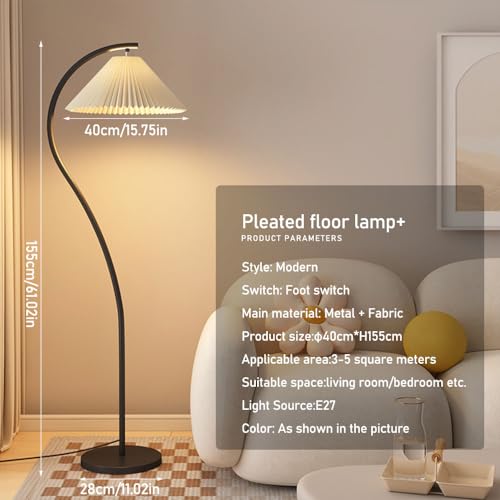 Lámpara de pie de lectura nórdica en color crema con pantalla de tela plisada para sala de estar 2