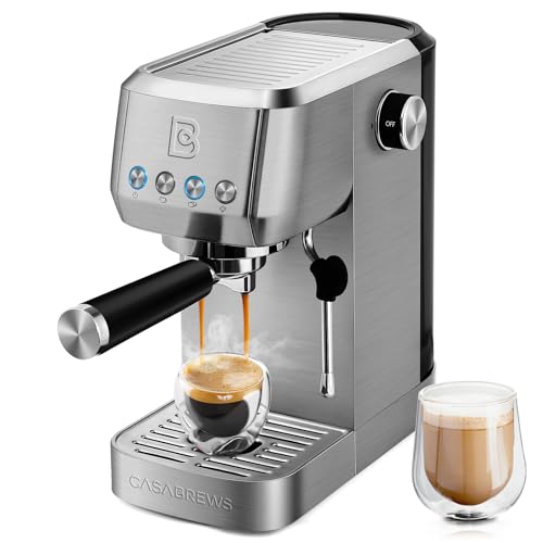 CASABREWS Espresso Machine 20 Bar, Stainless Steel Coffee Maker with Milk Frother Steam Wand for Cappuccino, Latte, 43.9oz Water Tank, Dark Silver