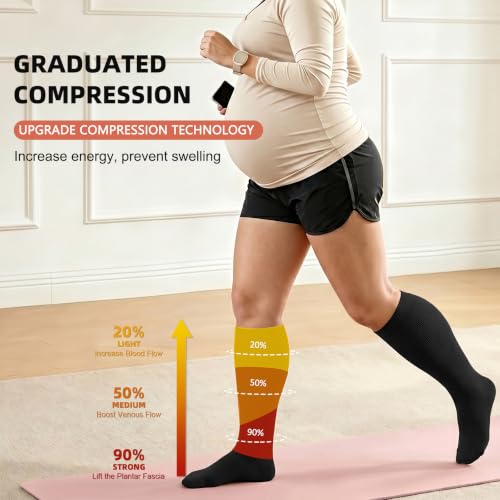 Image of Diu Life 3 Pairs Plus Size Compression Socks for Women and Men Wide Calf Extra Knee High Support for Circulation