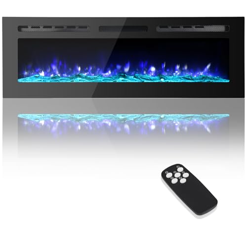 Takywep Electric Fireplace Insert, 50 Inch Wall-Mounted or Recessed with Timer, 5120 BTU Heat, 12 Flame Colors