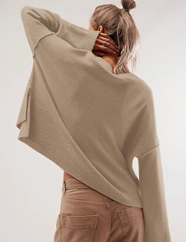 Sweaters for Women Bell Long Sleeve Crewneck Side Slit Fall Winter Casual Oversized Pullover Knit Sweater Top(0001)4