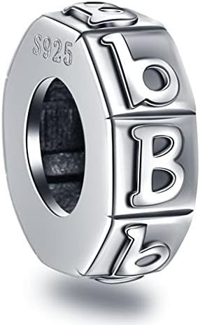 GLOWDAS Initial A-Z Letter Spacer Charms, Antique 925 Sterling Silver 26 Alphabet Rubber Stopper Beads, fits European DIY Bracelet, Personalized Gifts for Mothers Day/Birthday/Christmas