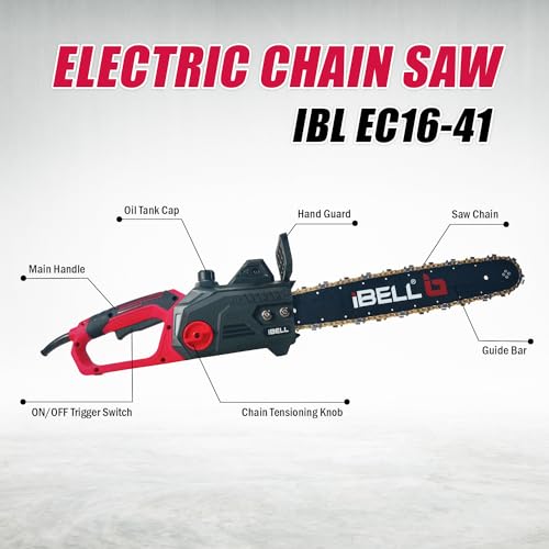 IBELL Electric Chain Saw EC16-41, 1600W, Copper Armature, 16" Guide Bar and Chain, 1200 RPM, 405 mm, Automatic Oiler