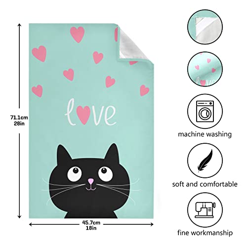 Slhkpns Cute Valentine Cat Kitchen Dish Towel Set Of 4,Pink Hearts 18X28In Absorbent Dishcloth Reusable Cleaning Cloths For Household Use, 18 In X28 In , Black, 18 In X28 In #TOP1
