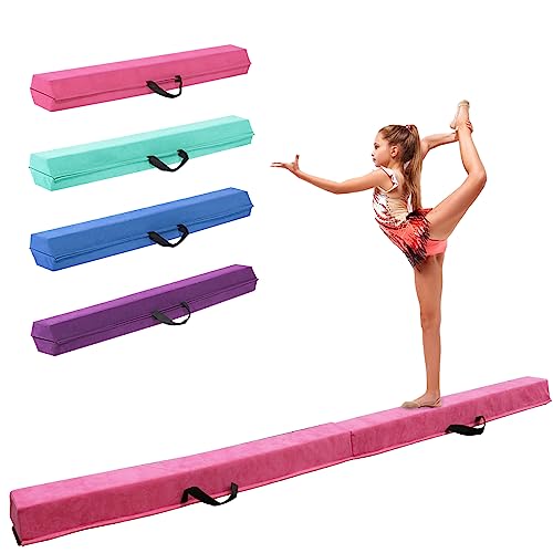 FINCOME 8FT Folding Balance Beam, Portable Gymnastics Beam Equipment with Non Slip Rubber Base & Suede Cover for Training/Practice/Professional Home Exercise