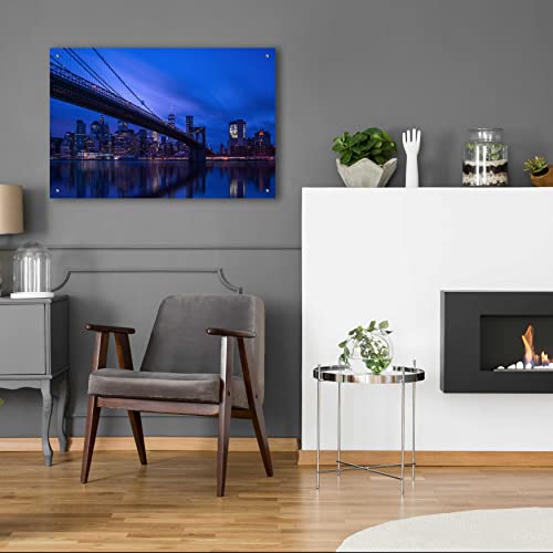 Epic Art 'Past The Brooklyn Bridge' By Edin Chavez, Acrylic Glass Wall Art, 36"X24" #TOP6