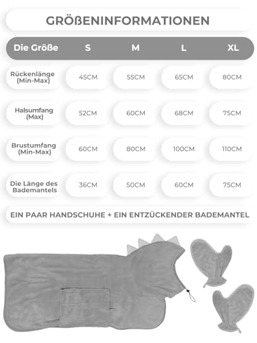 Bibykivn Bademantel für Hunde, Hundebademantel Aus Mikrofaser, Verstellbares Halsband Mit Klettverschluss Schnell Trocknend Badetuch für Große Mittelgroße Kleine Hunde/Katze (Grau, XL)
