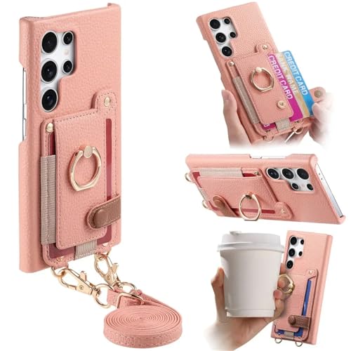Coque Samsung S25 Plus rose à bandoulière pour garder les mains libres