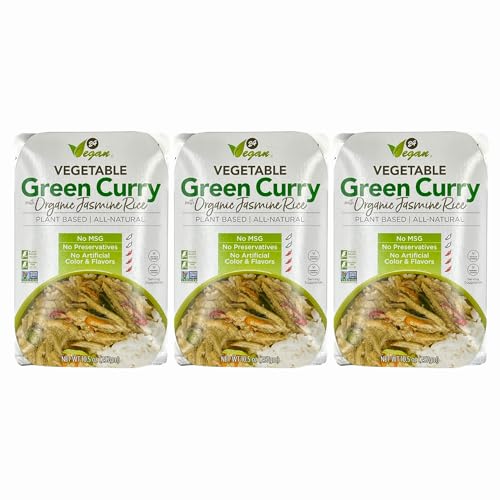 24Vegan Organic Thai Green Curry with Jasmine Rice, Vegan Thai Curry, Non-GMO, No MSG, Gluten-Free, Instant Curry Meal, Just Heat & Eat (3 Pack)