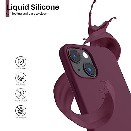 Ornarto Compatible With Iphone 13 Mini Case, Slim Liquid Silicone 3 Layers Full Covered Soft Gel Rubber With Microfiber Case Cover 5.4 Inch-Winered #TOP2