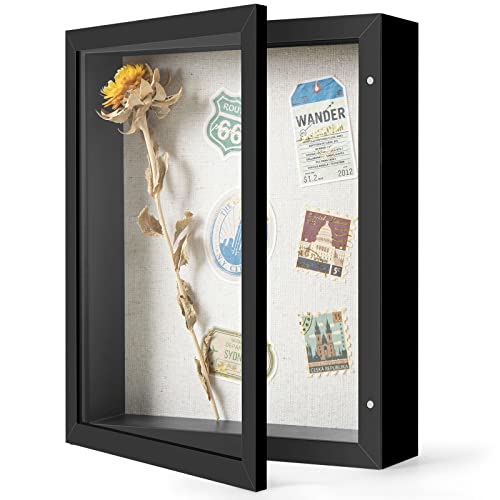 Image of Califortree 8x10 Shadow Box Frame with Linen Back - Sturdy Memory Display Case of Flower, Pictures, Medals and More, Black