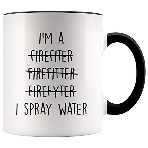YouNique Designs Firefighter Mug, 11 Ounces, Fireman Cup for Men and Women, Funny Firefighter Cups, Firefighter Coffee Mug for Him and Her, Firefighter Graduation (Black Handle)