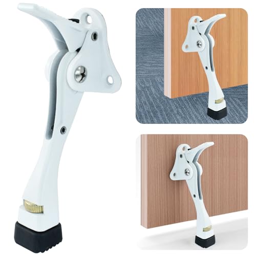 vibedor 1 Pack Kick Down Door Stopper, White Heavy Duty Kickdown Door Stop for Bottom of Door Adjustable Door Stopper with Non-Slip Rubber Tip(4 Inch)