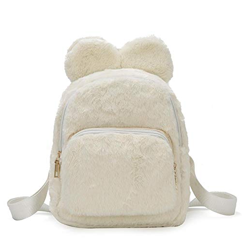 Preisvergleich Produktbild Everpert Damen Plüsch-Rucksack, für Studenten, kleine Schulranzen, Reisetasche, weiß (Weiß) - 323789