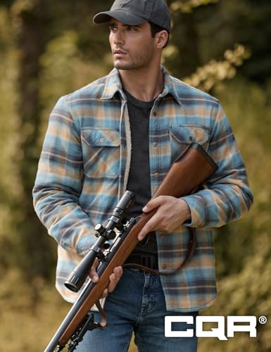 CQR Men's Plaid Flannel Shirt Jacket, Long Sleeve Soft Warm Sherpa/Quilted Lined Jacket, Outdoor Button Up/Zip-Front Jacket3
