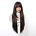 Cemuto Dark Brown Synthetic Wig with Bangs Glueless Long Straight Layered Wigs for Women 28 Inch
