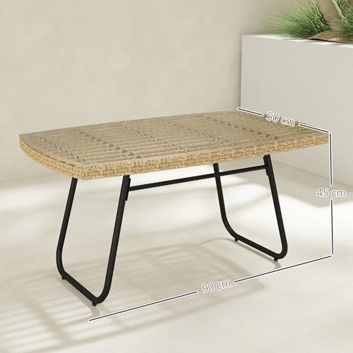 Table d'appoint de jardin résine tressée rectangulaire 90x50 structure acier