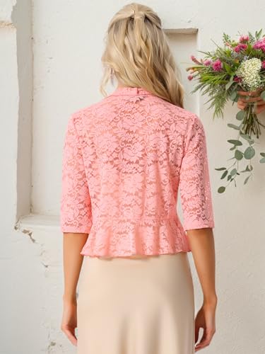 Image of Allegra K Lace Shrug for Women Bolero Tops Sheer Cardigan Open Front Half Sleeve Dressy Cover Up