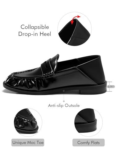 Image of Coutgo Penny Loafers for Women Comfortable Slip on Shoes Collapsible Heel Closed Toe Dressy Casual Work Flats