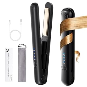 Foreverup Mini Glätteisen Kabellos, 2 in 1 Haarglätter Glätteisen mit 4 Temperaturen, Wiederaufladbares Kabelloses Glätteisens, Glätteisens Locken und Glätten, Keramik Haarglätter, Reiseglätter