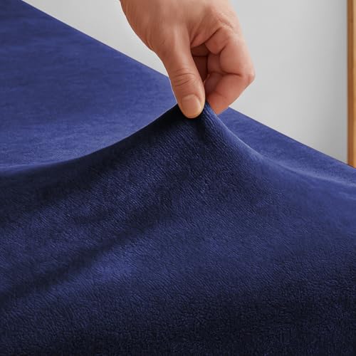 Image of VAS COLLECTIONS Luxury Warm Winter Elastic Fitted Bedsheet with 2 Pillow Covers - Ultra Soft Flannel Velvet Touch, Cozy & Wrinklefree lintfree Size - 78x72+10 Inches (Navy Blue)