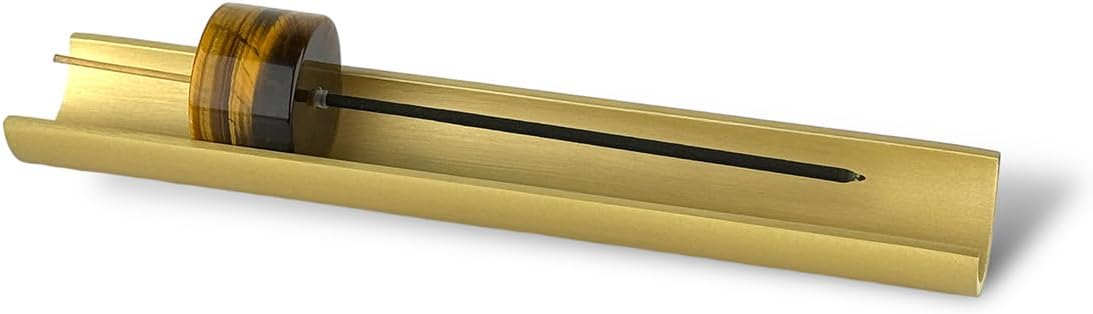 Brushed Brass Ash Catcher with Tiger's Eye Incense Stick Holder, Healing Crystal, Home Decor, Half-circle Design Incense Burner